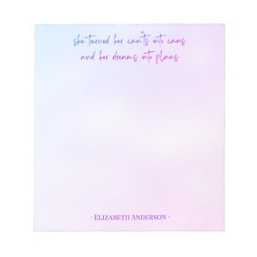 Watercolor Girly Script Dreams into Plans Notepad