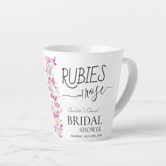 Watercolor Girly Script Ruby Rose Bridal Shower  Latte Mug (Right Angle)