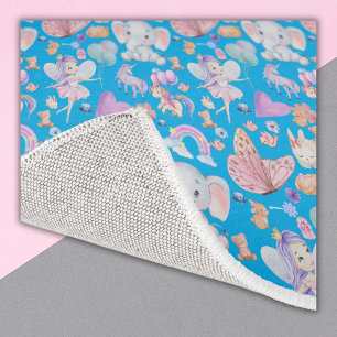 Watercolor Girly Whimsical on Blue Rug