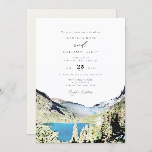 Watercolor Glacier National Park Outdoor Wedding Invitation