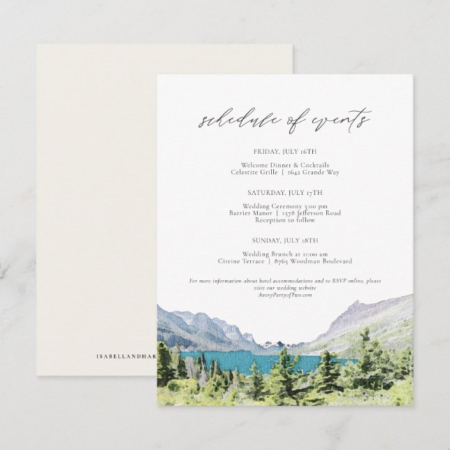 Watercolor Glacier National Park Weekend Schedule Invitation (Front/Back)