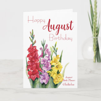 Watercolor Gladiolus August Birth Flower Birthday Card