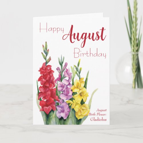 Watercolor Gladiolus August Birth Flower Birthday Card
