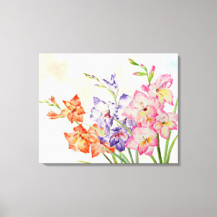 Watercolor Gladiolus Pink, Yellow and Purple Canvas Print