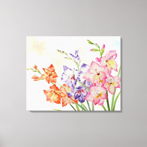 Watercolor Gladiolus Pink Yellow and Purple Canvas Print