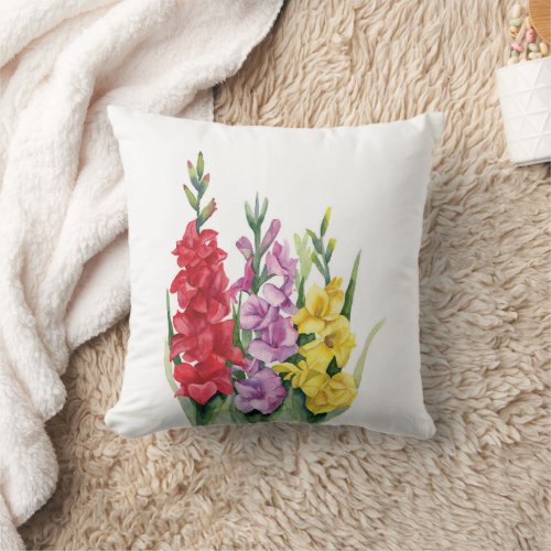 Watercolor Gladiolus Throw Pillow