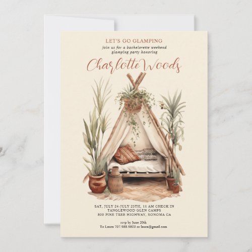 Watercolor Glamping Bachelorette Camping Party Invitation