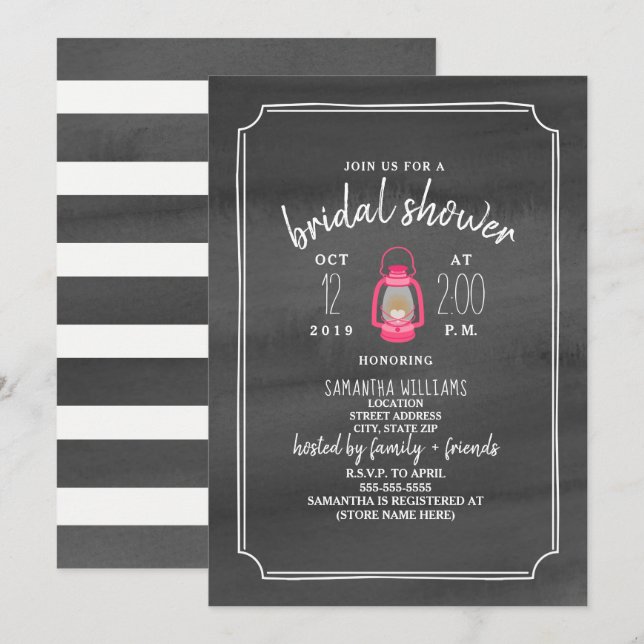 Watercolor Glamping Bridal Shower - Pink Lantern Invitation (Front/Back)
