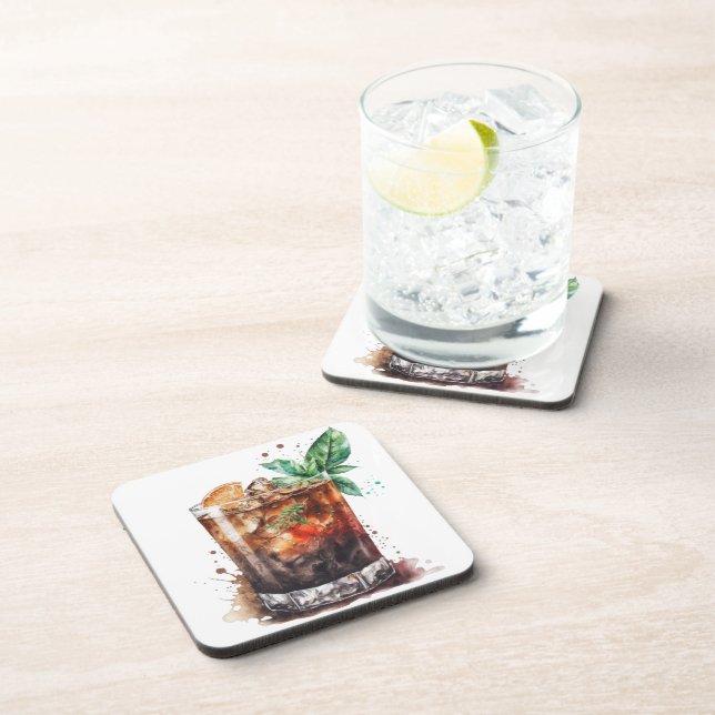 WATERCOLOR GLASS OF RUM AND COKE BEVERAGE COASTER (Right Side)