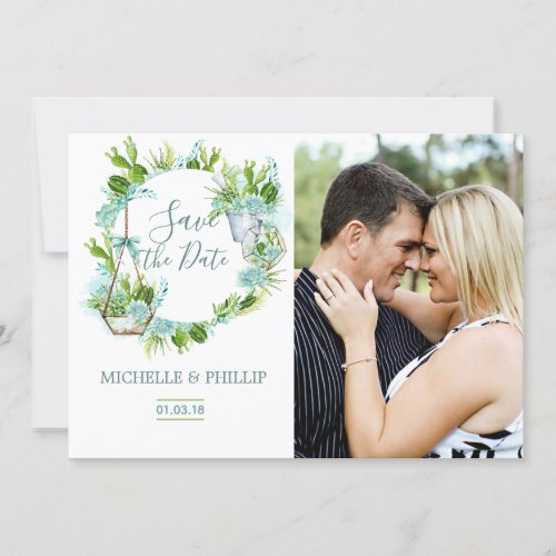 Watercolor Glass Terrarium Succulent Save the Date