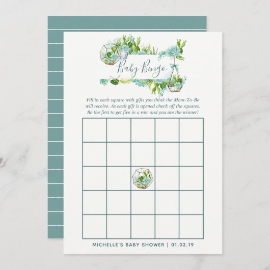 Watercolor Glass Terrarium Succulents Baby Bingo (Front/Back)