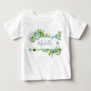 Watercolor Glass Terrarium Succulents Baby Shower Baby T-Shirt