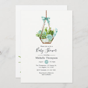 Watercolor Glass Terrarium Succulents Baby Shower Invitation