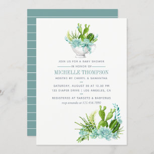 Watercolor Glass Terrarium Succulents Baby Shower Invitation
