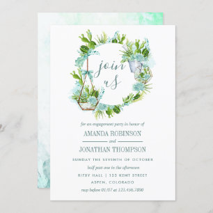 Watercolor Glass Terrarium Succulents Engagement Invitation