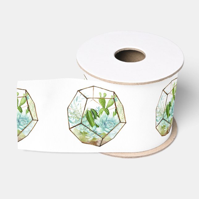 Watercolor Glass Terrarium Succulents Party Grosgrain Ribbon (Spool)