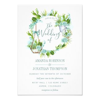 Watercolor Glass Terrarium Succulents Wedding Card