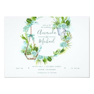 Watercolor Glass Terrarium Succulents Wedding Card