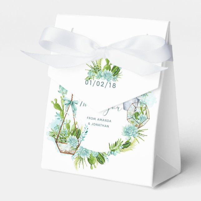 Watercolor Glass Terrarium Succulents Wedding Favor Boxes (Front Side)