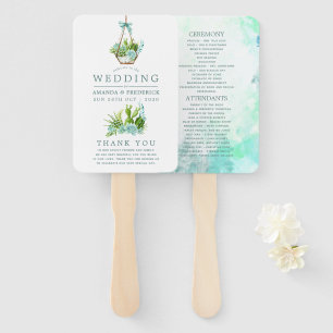 Watercolor Glass Terrarium Succulents Wedding Hand Fan