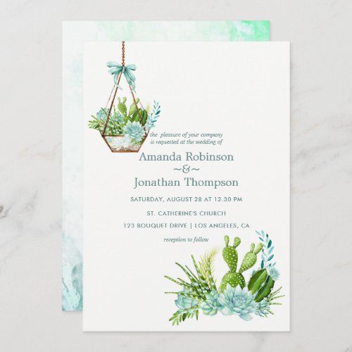 Watercolor Glass Terrarium Succulents Wedding Invitation