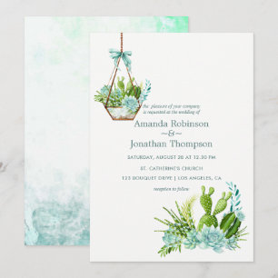 Watercolor Glass Terrarium Succulents Wedding Invitation