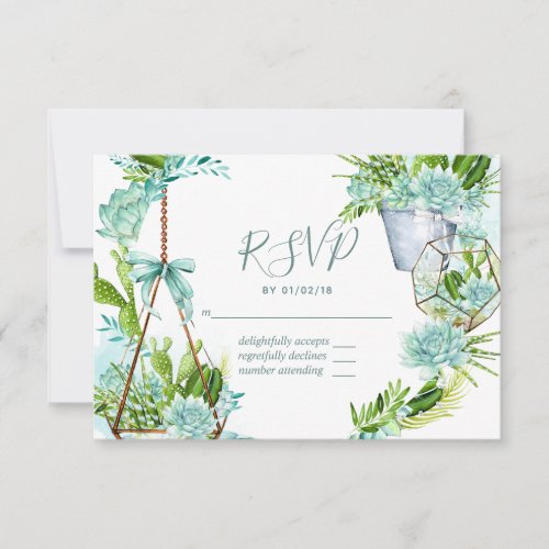 Watercolor Glass Terrarium Succulents Wedding RSVP