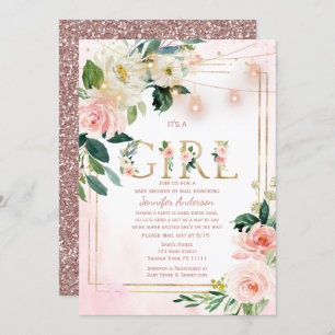 Watercolor Glitter Baby Girl SHOWER BY MAIL Invitation