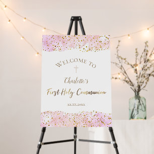 watercolor glitter First Communion welcome sign
