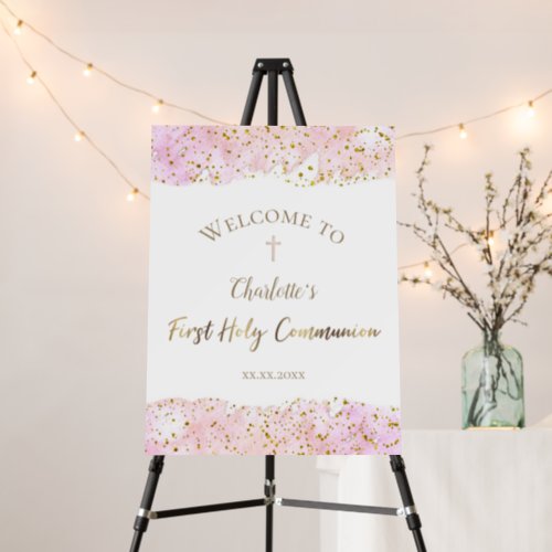 watercolor glitter  First Communion welcome sign