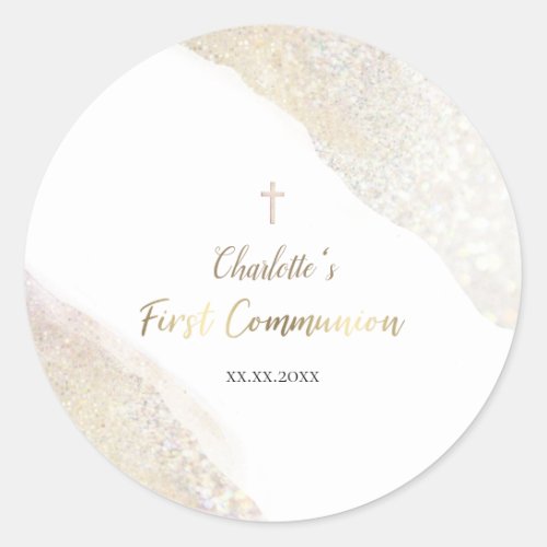 watercolor glitter First Holy Communion Classic Round Sticker