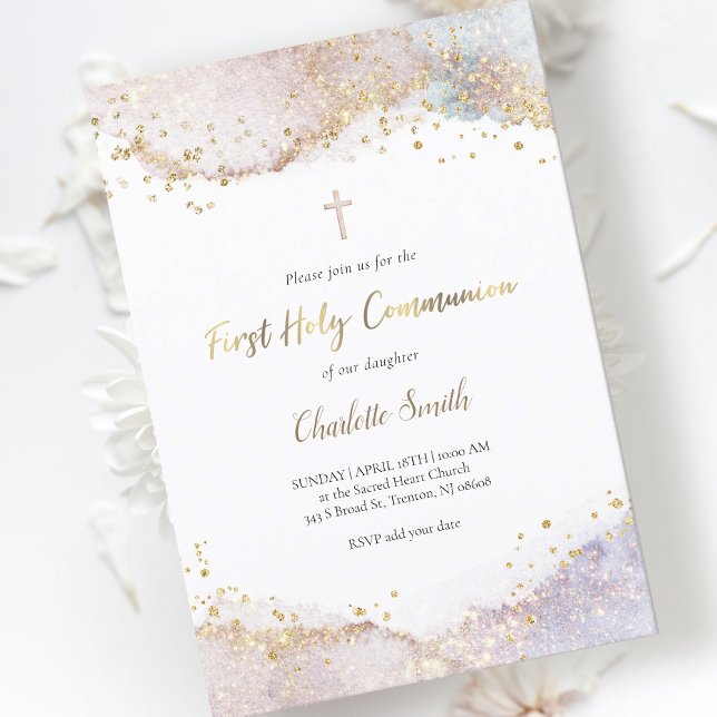 watercolor glitter | First Holy Communion Invitation (Creator Uploaded)