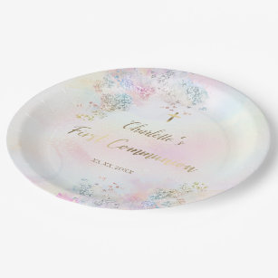 watercolor glitter First Holy Communion  Paper Plates