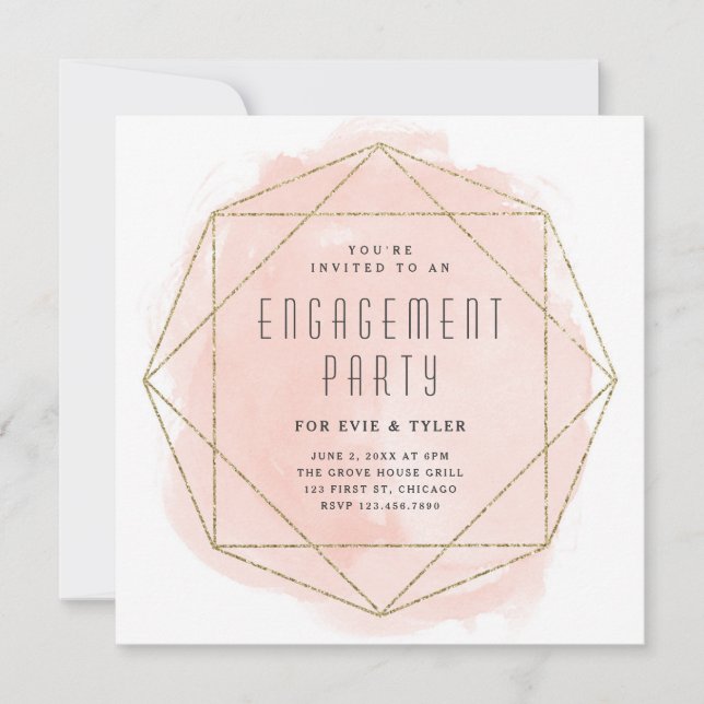 Watercolor Glitter Geometric Engagement Party Invitation (Front)