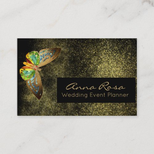  Watercolor Glitter Gilded  Gold Butterfly Business Card