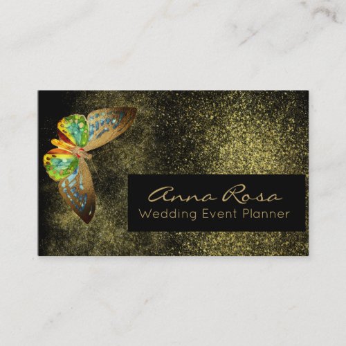  Watercolor Glitter Gilded  Gold Butterfly Business Card