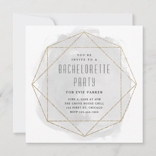 Watercolor Glitter Grey Bachelorette Party Invitation