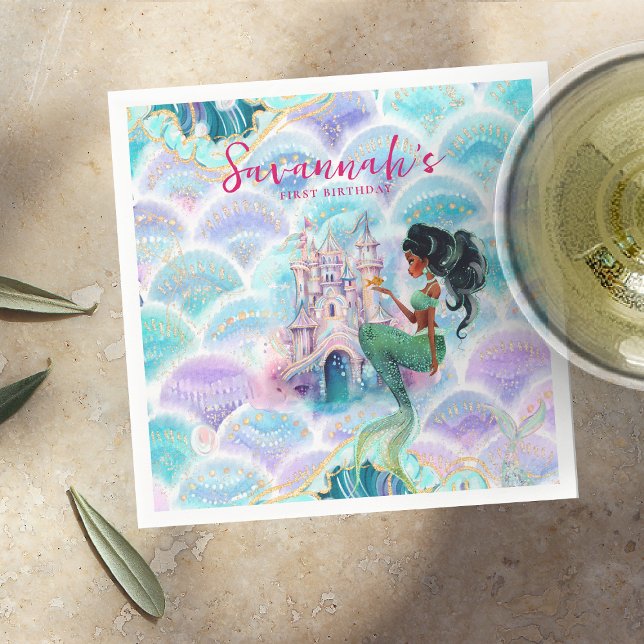 Watercolor Glitter Mermaid Birthday Napkins (Creator Uploaded)