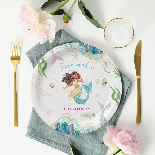 Watercolor Glitter Mermaid Birthday Paper Plates