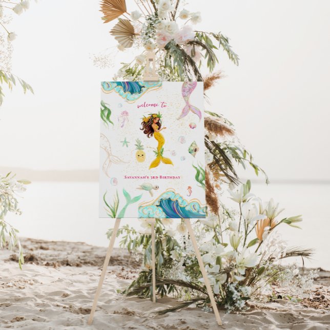 Watercolor Glitter Mermaid Birthday Welcome Foam Board (Creator Uploaded)