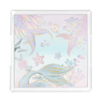 Watercolor Glitter Mermaid Under the Sea