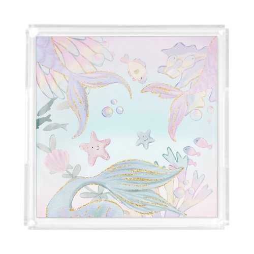 Watercolor Glitter Mermaid Under the Sea Acrylic Tray