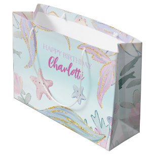 Watercolor Glitter Mermaid Under the Sea Large Gift Bag