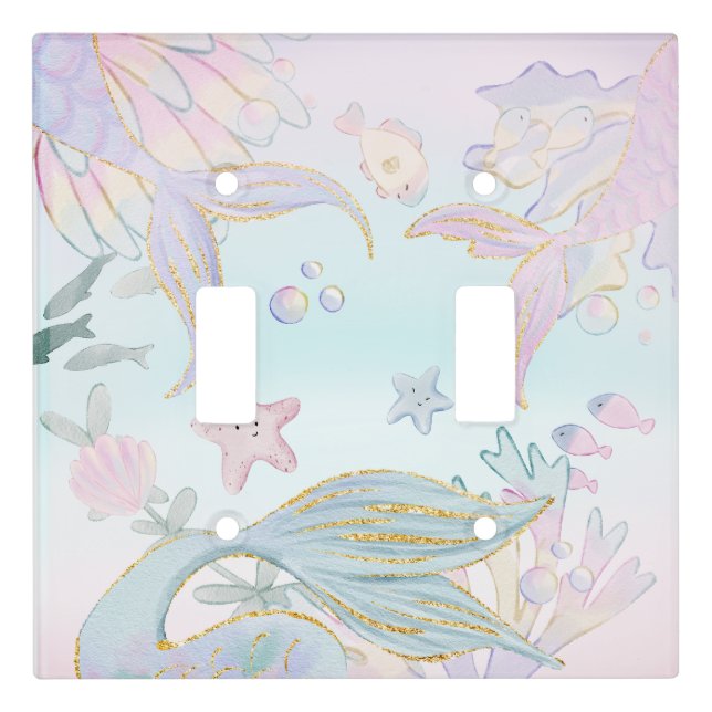 Watercolor Glitter Mermaid Under the Sea Light Switch Cover (Front)