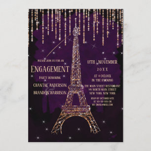 Watercolor Glitter Paris Eiffel Tower Engagement Invitation