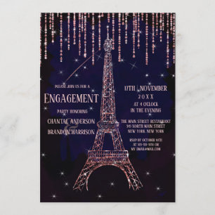 Watercolor Glitter Paris Eiffel Tower Engagement Invitation