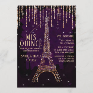 Watercolor Glitter Paris Eiffel Tower Quinceañera Invitation