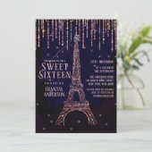 Watercolor Glitter Paris Eiffel Tower Sweet 16 Invitation (Standing Front)