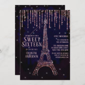 Watercolor Glitter Paris Eiffel Tower Sweet 16 Invitation (Front/Back)