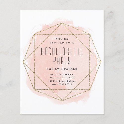 Watercolor Glitter Pink Bachelorette Party Invitat